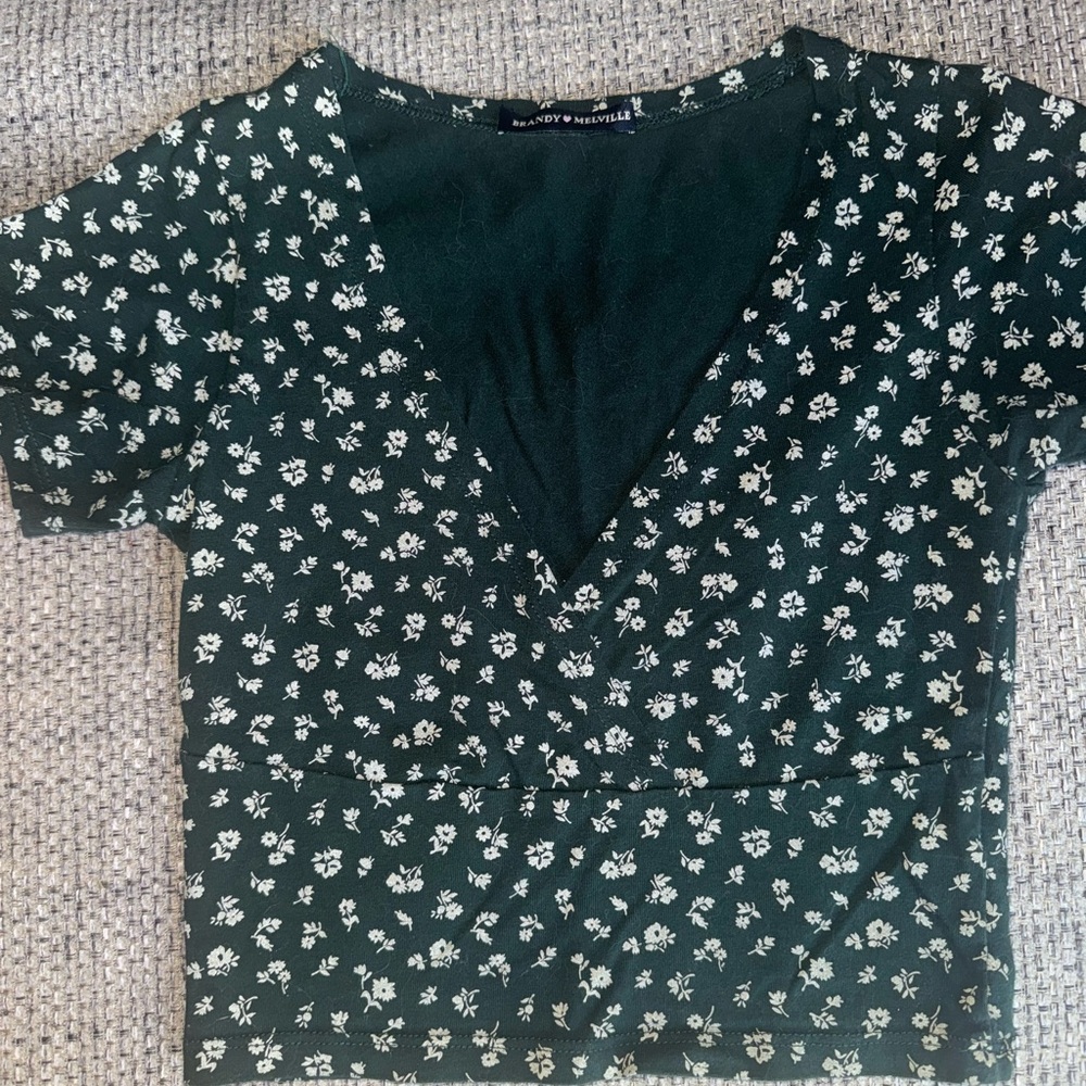 Green Floral V-Neck Top